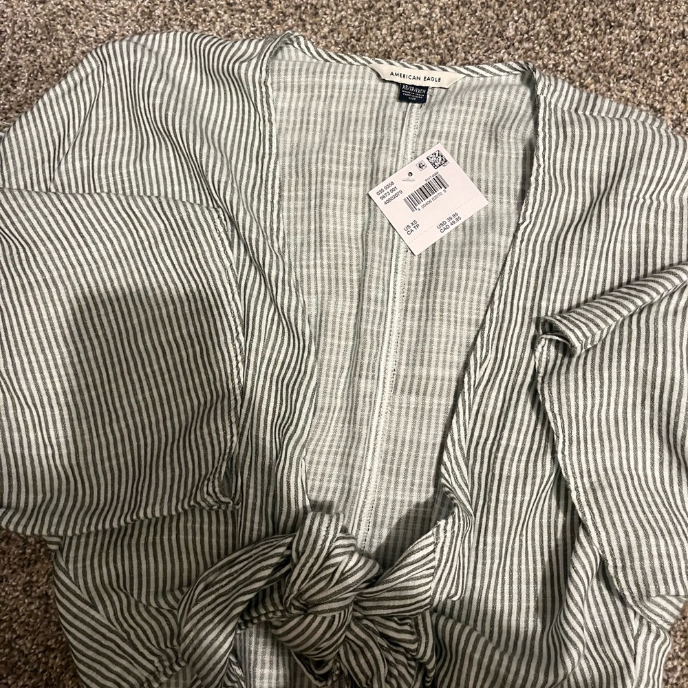 American Eagle Striped Tie-Front Top
